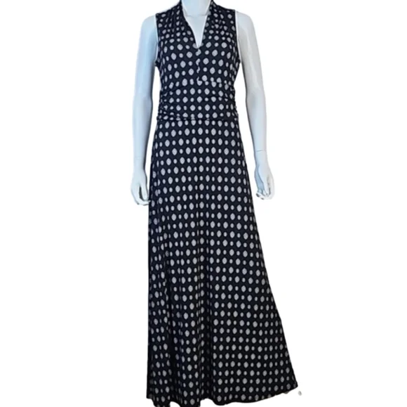 Vince Camuto Stretch Black & White Foulard Print V-Neck Sleeveless Maxi … - Picture 2 of 16